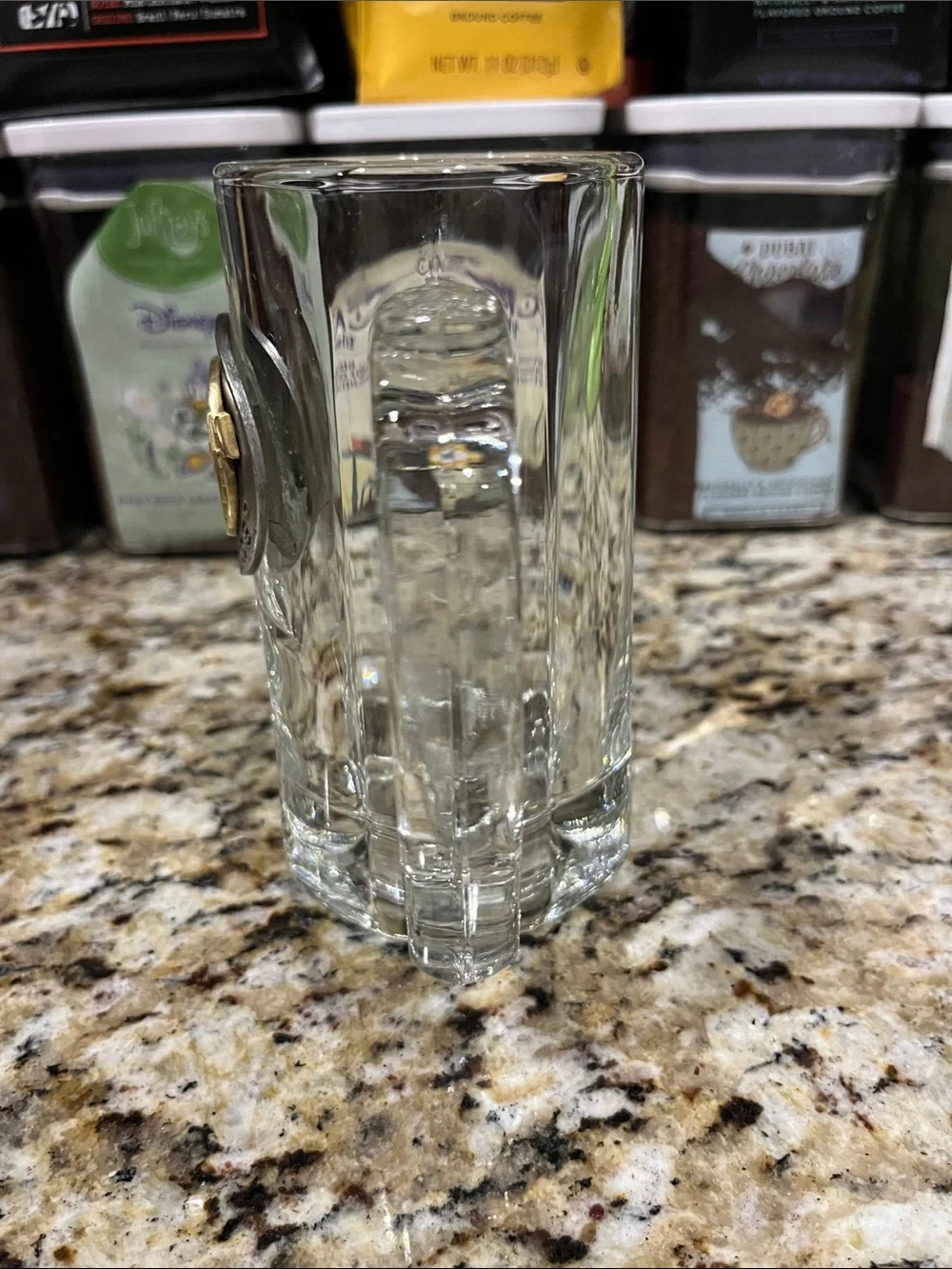 Vintage Universal Studios Glass Beer Stein with Gold Silver Globe Emblem